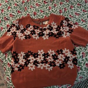 Anthropologie Rust Floral Crew Neck Sweater